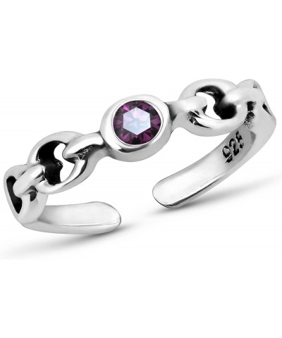 Cute Purple Cubic Zirconia Chain Link .925 Sterling Silver Toe Ring or Pinky Ring | ChicToe Rings for Women | Sterling Silver...