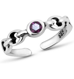 Cute Purple Cubic Zirconia Chain Link .925 Sterling Silver Toe Ring or Pinky Ring | ChicToe Rings for Women | Sterling Silver...