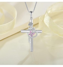 Cross Necklace for Women 925 Sterling Silver Butterfly Birthstone Necklace Rose Flower Religion Jewelry Gifts for Women Wife ...