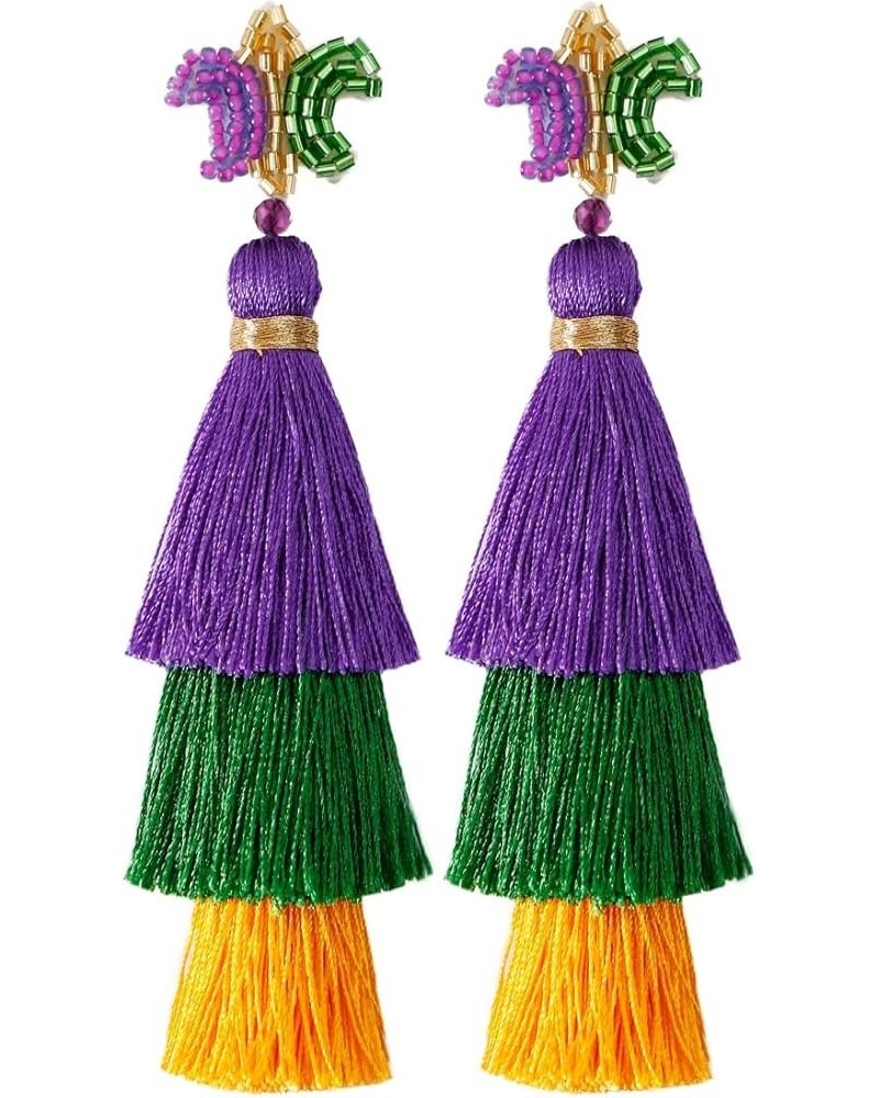 Handmade Braid Mardi Gras Tassel Letter Crown Boots Shape Beaded Carnival Dangle Earrings for Women Girls Jewelry A $8.69 Ear...