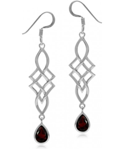 Genuine or Synthetic Birthstone 925 Sterling Silver Celtic Knot Weave Dangle Hook Earrings natural garnet - january birthston...