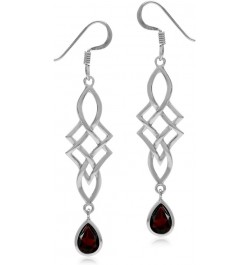 Genuine or Synthetic Birthstone 925 Sterling Silver Celtic Knot Weave Dangle Hook Earrings natural garnet - january birthston...