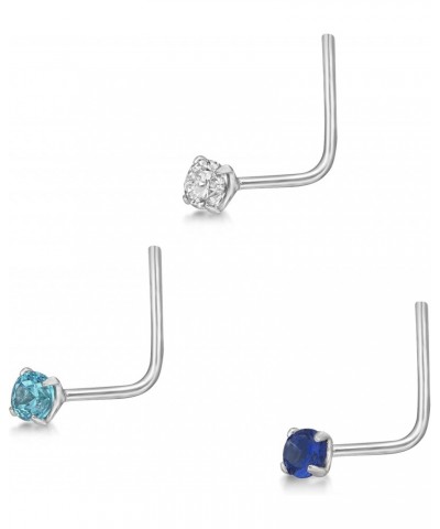 2mm Nose Ring Set 22 Gauge White, Blue, and Navy Cubic Zirconia in 14k White Gold $26.54 Body Jewelry