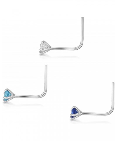 2mm Nose Ring Set 22 Gauge White, Blue, and Navy Cubic Zirconia in 14k White Gold $26.54 Body Jewelry