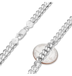 Men's 7.5mm Solid .925 Sterling Silver Beveled Curb Chain Necklace 18.0 Inches $56.10 Necklaces