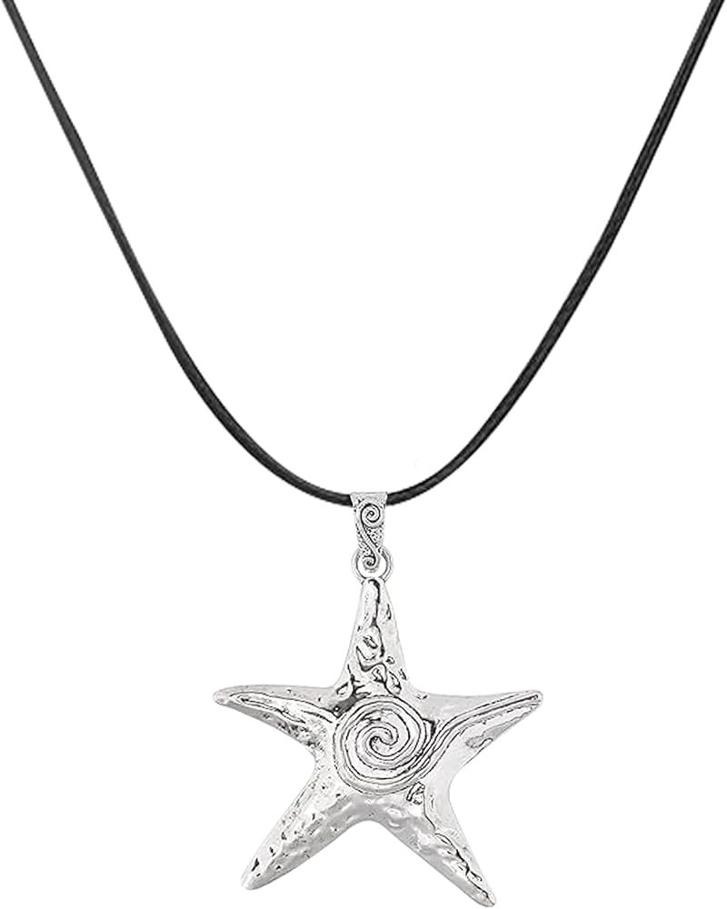 Y2k Necklace Star Necklace Y2K for Teen Girls Women Starfish Necklace Gothic Y2K Swirl Pendant Necklace Black Choker Necklace...