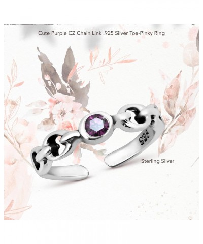 Cute Purple Cubic Zirconia Chain Link .925 Sterling Silver Toe Ring or Pinky Ring | ChicToe Rings for Women | Sterling Silver...