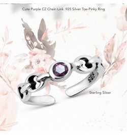 Cute Purple Cubic Zirconia Chain Link .925 Sterling Silver Toe Ring or Pinky Ring | ChicToe Rings for Women | Sterling Silver...