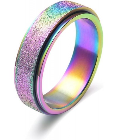 Titanium Steel Sand Blast Spinner Band Rings for Wedding Engagement Black, Rose Gold, Rainbow Rainbow Size 7 $8.55 Rings