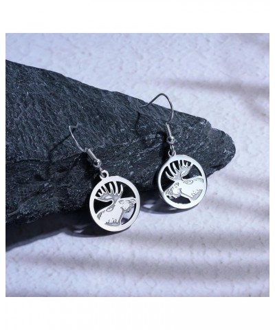 Animal Dangle Earrings for Women Silver Gold Plated Wildlife Bear Moose Elk Buffalo Earrings Circle Hoop Cute Animal Earrings...