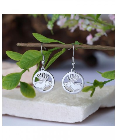 Animal Dangle Earrings for Women Silver Gold Plated Wildlife Bear Moose Elk Buffalo Earrings Circle Hoop Cute Animal Earrings...