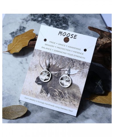 Animal Dangle Earrings for Women Silver Gold Plated Wildlife Bear Moose Elk Buffalo Earrings Circle Hoop Cute Animal Earrings...