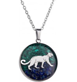 Gemstone Animal Necklace for Women Turquoise Tumbled Chips Pendant Necklace Dainty Circle Moose Elk Bear Necklace for Women G...