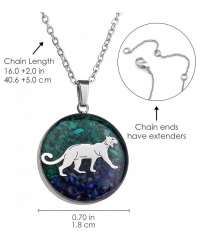 Gemstone Animal Necklace for Women Turquoise Tumbled Chips Pendant Necklace Dainty Circle Moose Elk Bear Necklace for Women G...