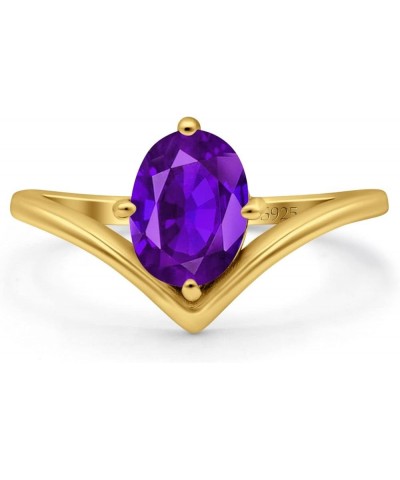 V Art Deco Wedding Ring Oval Simulated Cubic Zirconia 925 Sterling Silver Yellow Tone, Simulated Amethyst CZ $13.79 Rings