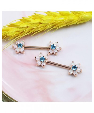 14G Opal Flower CZ Nipple Barbell Nipple Ring Piercing Jewelry for Women Color 9 $8.39 Body Jewelry