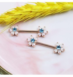 14G Opal Flower CZ Nipple Barbell Nipple Ring Piercing Jewelry for Women Color 9 $8.39 Body Jewelry