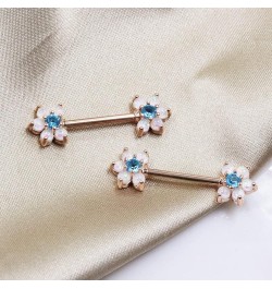 14G Opal Flower CZ Nipple Barbell Nipple Ring Piercing Jewelry for Women Color 9 $8.39 Body Jewelry