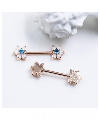 14G Opal Flower CZ Nipple Barbell Nipple Ring Piercing Jewelry for Women Color 9 $8.39 Body Jewelry