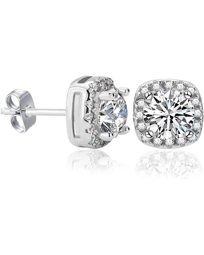 Cubic Zirconia Earrings Studs for Women Men Simulated Diamond CZ Stud Silver Earrings 5mm $18.54 Earrings