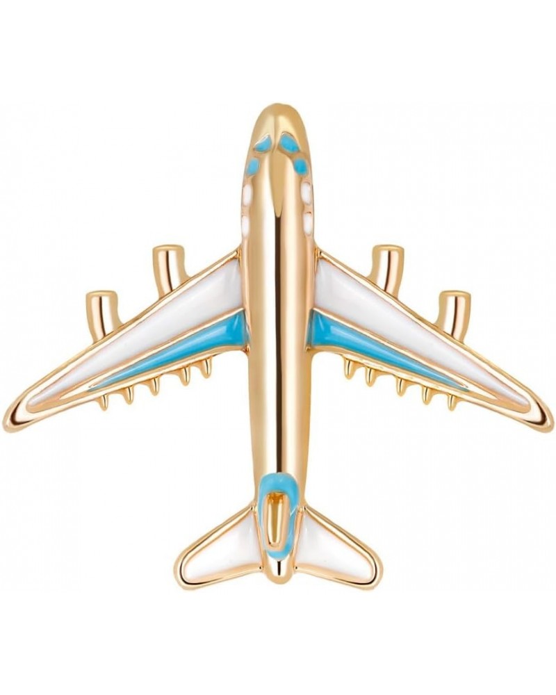 Blue/Red Airplane Brooch Pin Gold Aircraft Lapel Pin Fashion White Enamel Plane Safty Pin Charms Jewelry Party Badge Banquet ...