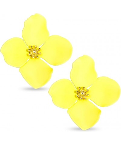 Flower Petal Statement Gold Center Stud Earrings with for Women Yellow $18.40 Earrings