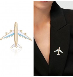 Blue/Red Airplane Brooch Pin Gold Aircraft Lapel Pin Fashion White Enamel Plane Safty Pin Charms Jewelry Party Badge Banquet ...