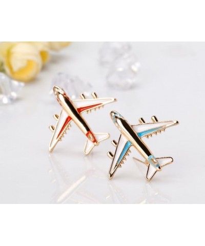 Blue/Red Airplane Brooch Pin Gold Aircraft Lapel Pin Fashion White Enamel Plane Safty Pin Charms Jewelry Party Badge Banquet ...