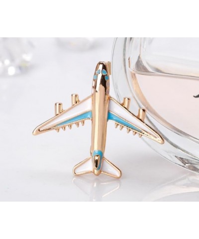 Blue/Red Airplane Brooch Pin Gold Aircraft Lapel Pin Fashion White Enamel Plane Safty Pin Charms Jewelry Party Badge Banquet ...