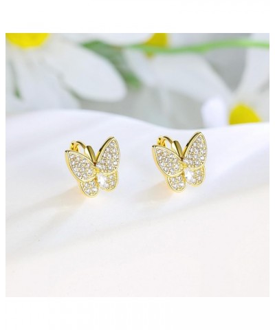 14K Gold Plated Cubic Zirconia Butterfly Earrings for Women and Girls, Dainty Simple Hypoallergenic CZ Earrings | Fashion Wed...