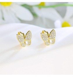 14K Gold Plated Cubic Zirconia Butterfly Earrings for Women and Girls, Dainty Simple Hypoallergenic CZ Earrings | Fashion Wed...