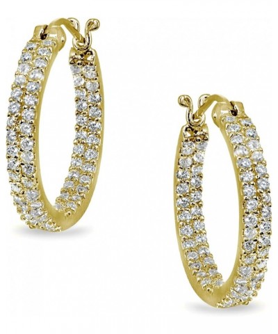 Sterling Silver 3mm Inside Out Two Row Cubic Zirconia Round Hoop Earrings, Options Available 3x20mm Yellow $11.50 Earrings