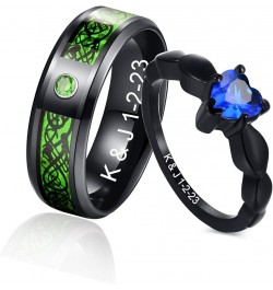 MZZJ Personalized His Hers Couple Rings Men's 8MM Celtic Dragon Pattern & Women's Blue Heart Shape Cubic Zirconia Black Stain...