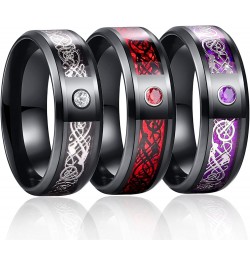 MZZJ Personalized His Hers Couple Rings Men's 8MM Celtic Dragon Pattern & Women's Blue Heart Shape Cubic Zirconia Black Stain...