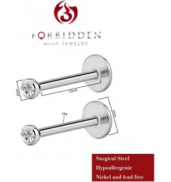 Forbidden Body 16G Jewelry Surgical Steel Internally Threaded Micro CZ Gem Tragus/Labret/Helix Piercing Stud/2mm Top (6mm-10m...