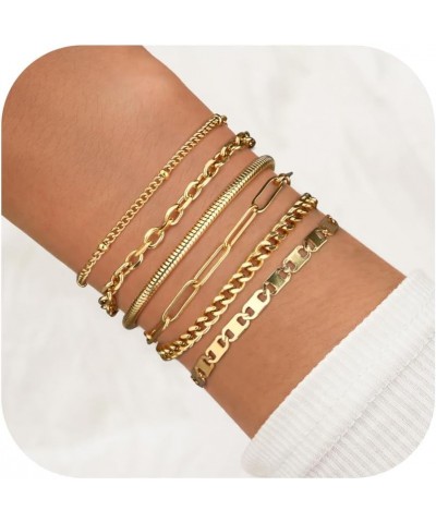 Gold Bracelets for Women Waterproof 14K Real Gold Plated Bracelet Stack Set Non Tarnish Trendy Thin Dainty Stackable Cuban Li...