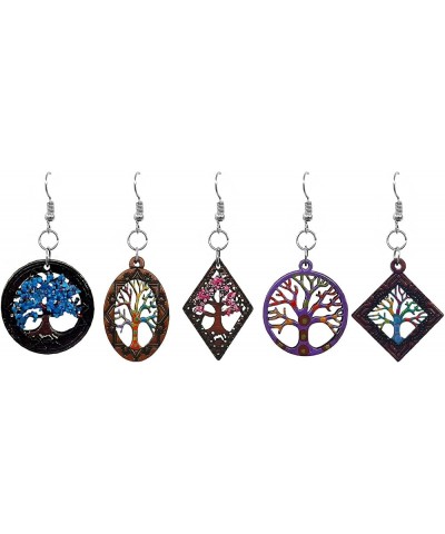 Wooden Tree of Life Shape Dangle Earrings - Womens Fashion Handmade Jewelry Boho Accessories Diamond/Turquoise/Multi $11.79 E...