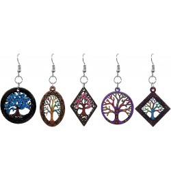 Wooden Tree of Life Shape Dangle Earrings - Womens Fashion Handmade Jewelry Boho Accessories Diamond/Turquoise/Multi $11.79 E...