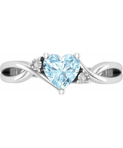 6mm Heart Shape Gemstone & Accent Round White Diamond Twisted Shank Promise Ring for Women (Diamond Color I-J, Clarity I2-I3)...