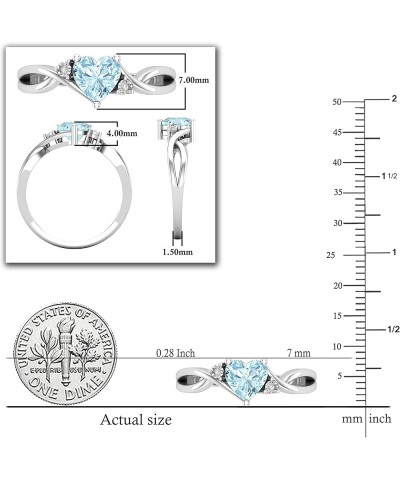 6mm Heart Shape Gemstone & Accent Round White Diamond Twisted Shank Promise Ring for Women (Diamond Color I-J, Clarity I2-I3)...