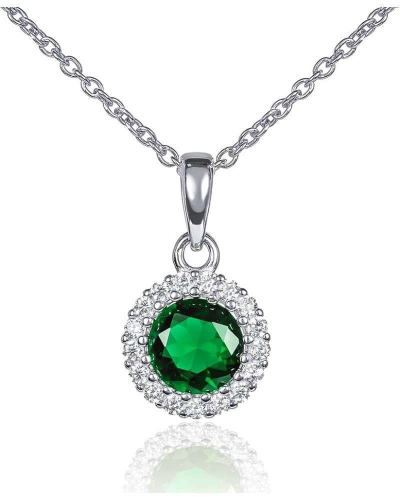 925 Sterling Silver Necklace for Women with a Clear, Blue, Red or Green Round CZ Stone, Elegant Halo Pendant Necklaces for Wo...