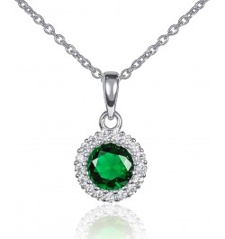 925 Sterling Silver Necklace for Women with a Clear, Blue, Red or Green Round CZ Stone, Elegant Halo Pendant Necklaces for Wo...