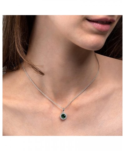 925 Sterling Silver Necklace for Women with a Clear, Blue, Red or Green Round CZ Stone, Elegant Halo Pendant Necklaces for Wo...