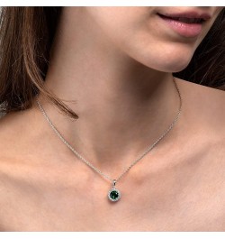 925 Sterling Silver Necklace for Women with a Clear, Blue, Red or Green Round CZ Stone, Elegant Halo Pendant Necklaces for Wo...