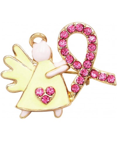 Women's Charming Pink Ribbon Crystal Rhinestone Angel Lapel Pin Brooch, 1 Light Yellow/Gold Tone $9.60 Brooches & Pins