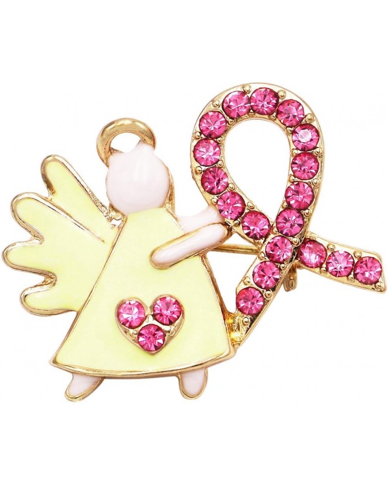 Women's Charming Pink Ribbon Crystal Rhinestone Angel Lapel Pin Brooch, 1 Light Yellow/Gold Tone $9.60 Brooches & Pins