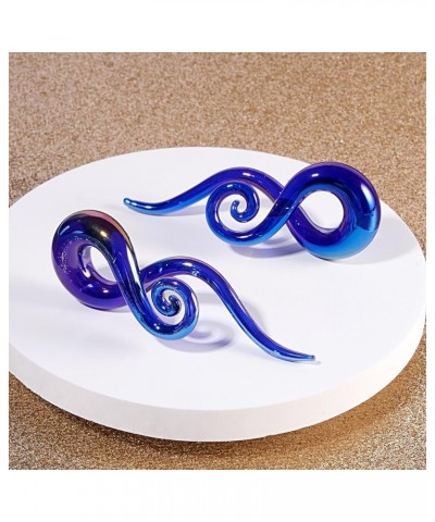 2pcs Glass Splatter Spiral Ear Tapers Hanger Gauges Piercing Gauges for Ear 4g-12mm Blue $9.09 Body Jewelry