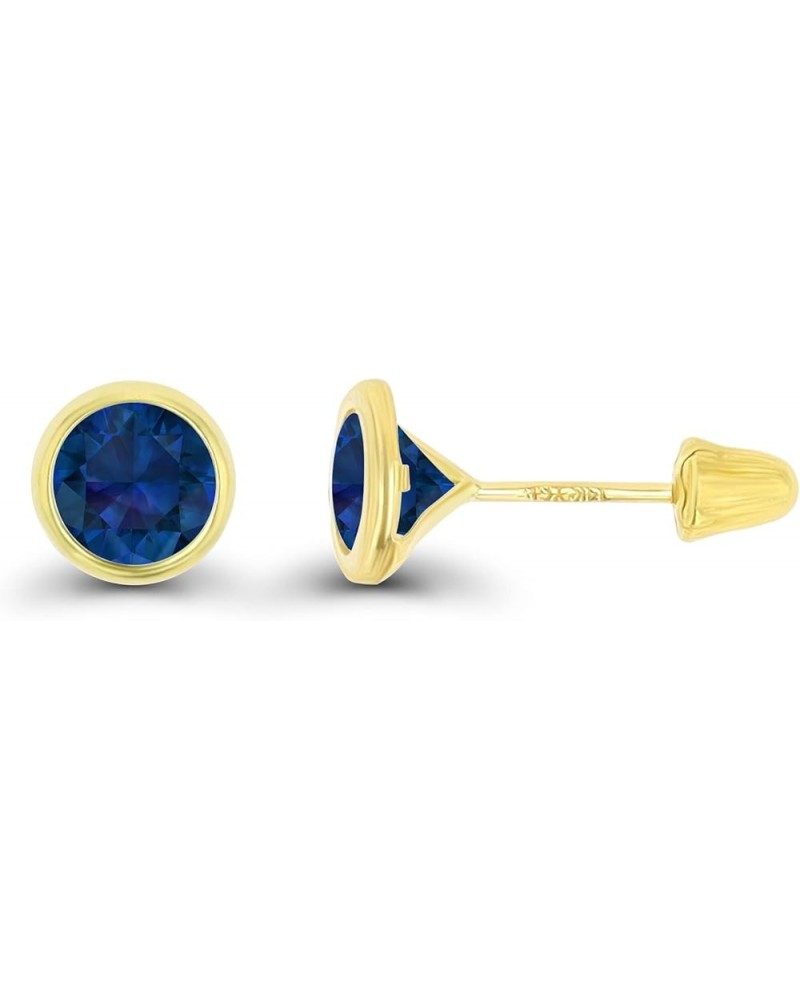 Solid 14K Gold Hypoallergenic 6mm Round Solitaire Birthstone Bezel Screw Back Stud Earrings Blue Sapphire Created Yellow Gold...