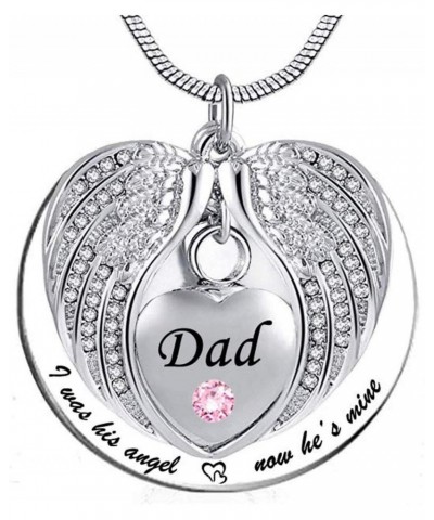 Dad Angel Wing Urn Necklace for Ashes Mom Dad Grandma Cremation Jewelry Keepsake Memorial Pendant, I was His/Her Angel Now He...