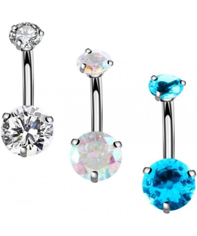 14G Surgical Steel Belly Button Rings,Externally Threaded 10mm Long Round CZ Navel Barbell Stud for Women Men 3 Pcs B, Extern...